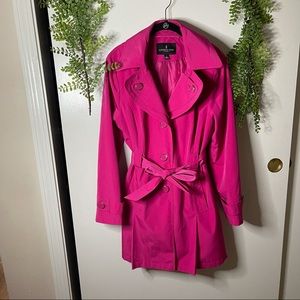 london fog hot pink hooded trench coat - size L